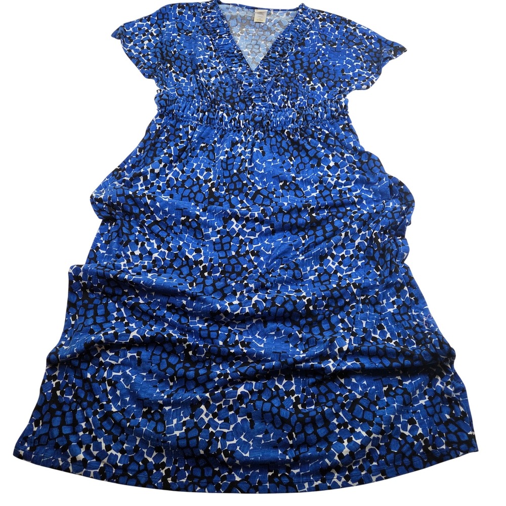 Just My Size Maxi Dress Blue Black Geometric Mosaic V-Neck JM9217 1X 16W